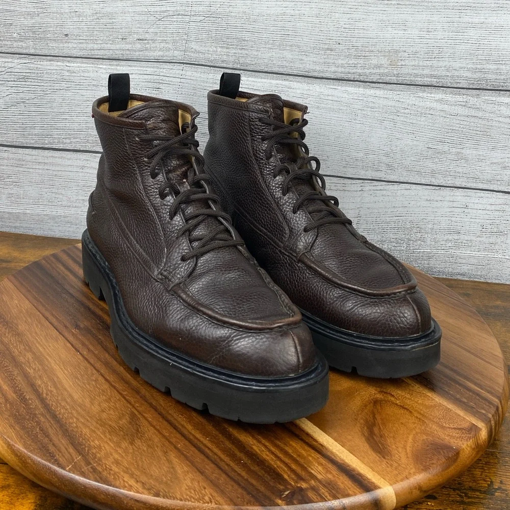 Bally Lysius Brown Pebbled Leather Moc Toe Boots Men’s Shoe Size Size 12 D